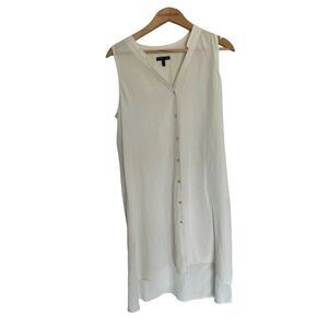 Eileen Fisher Button Front Silk Tank Dress Cream Minimalist Medium